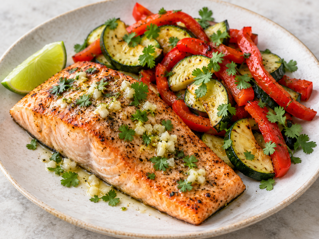 Lime Garlic Salmon with Zucchini & Cilantro
