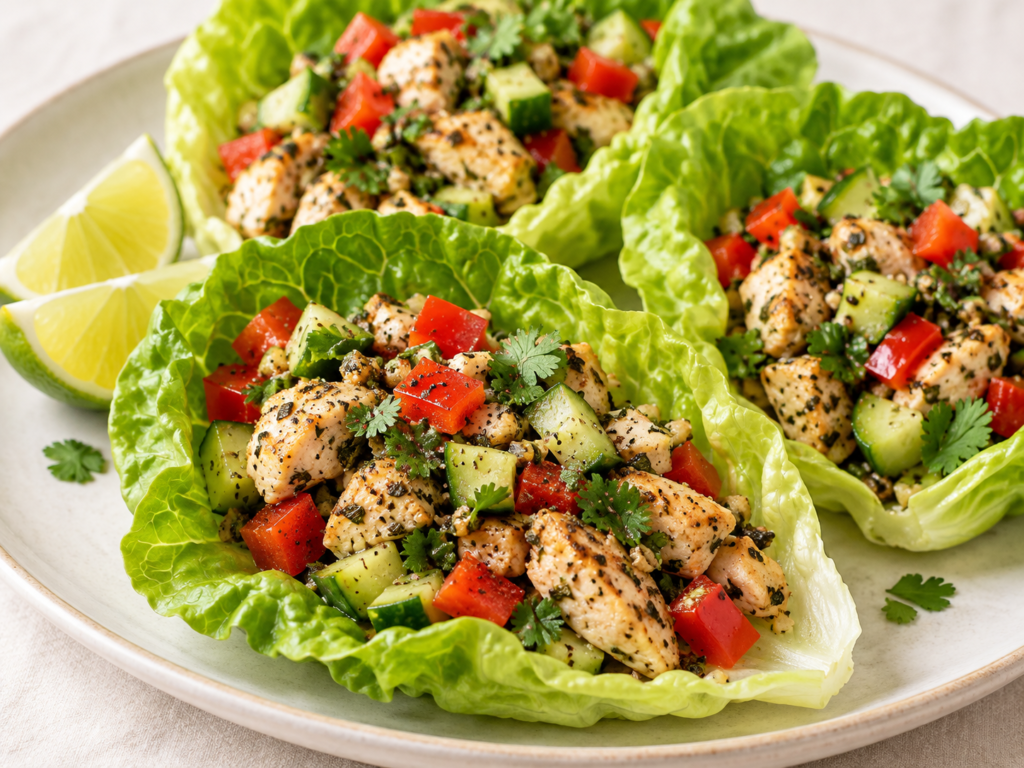 Garlic Chicken & Cucumber Lettuces Wraps