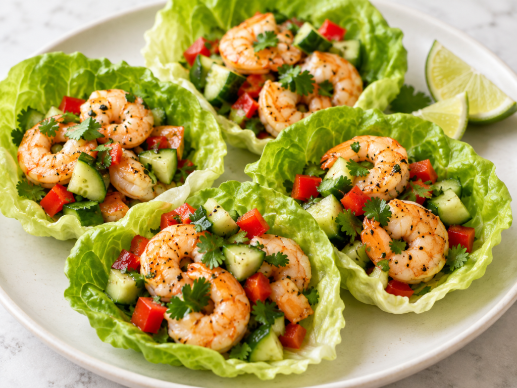 Shrimp Lettuce Cups with Cucumber & Cilantro