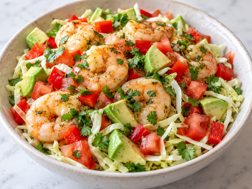 Garlic Lime Shrimp with Cabbage & Avocado
